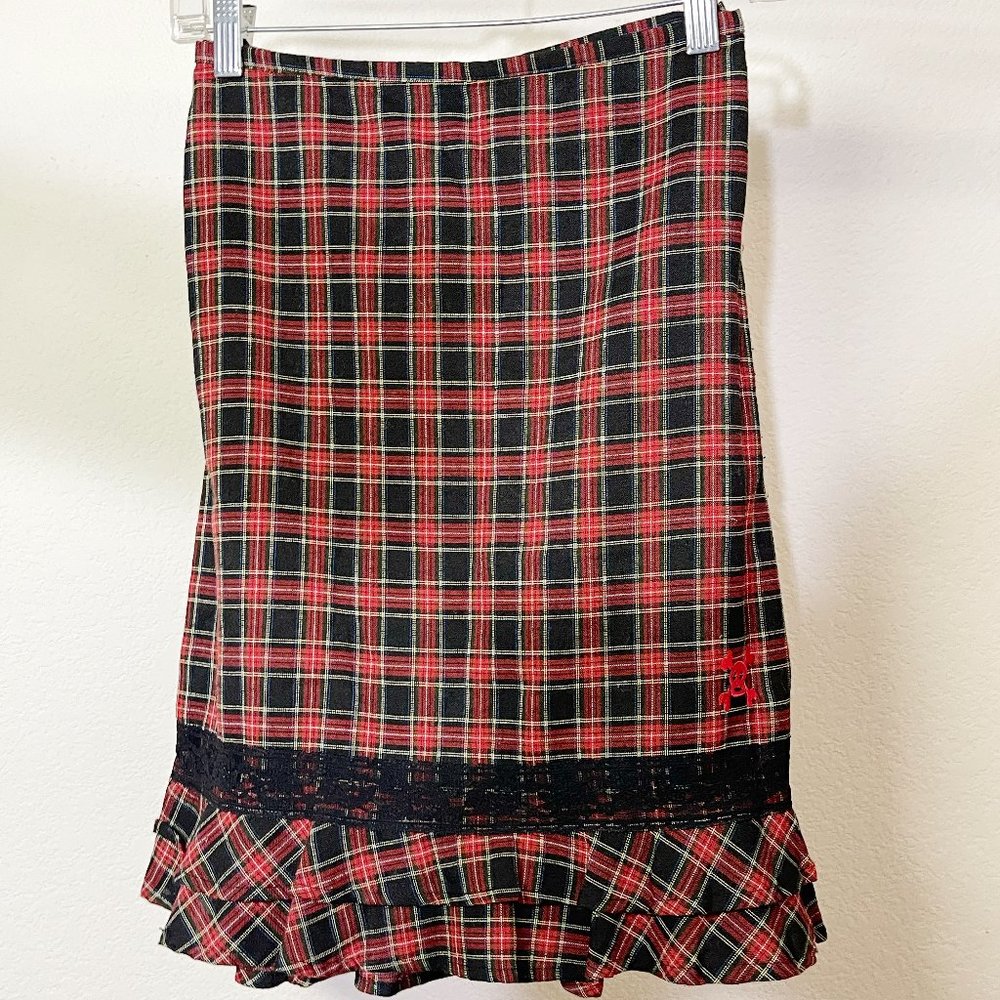 Paul Frank Skurvy Plaid Ruffle Pencil Skirt